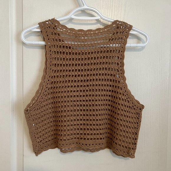 Crochet Tan Tank Crop Top - Picture 2 of 3